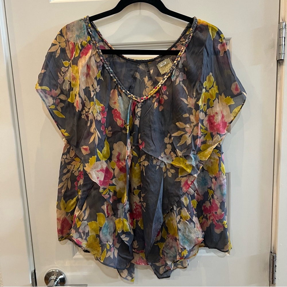 Anthropologie 100% Silk Floral Top